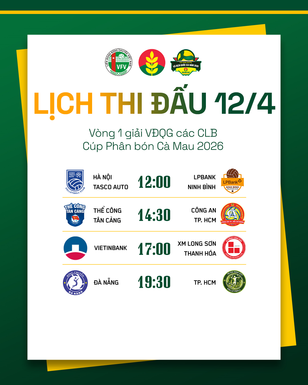 Lịch thi đấu bóng chuyền vô địch quốc gia hôm nay (12-4)

